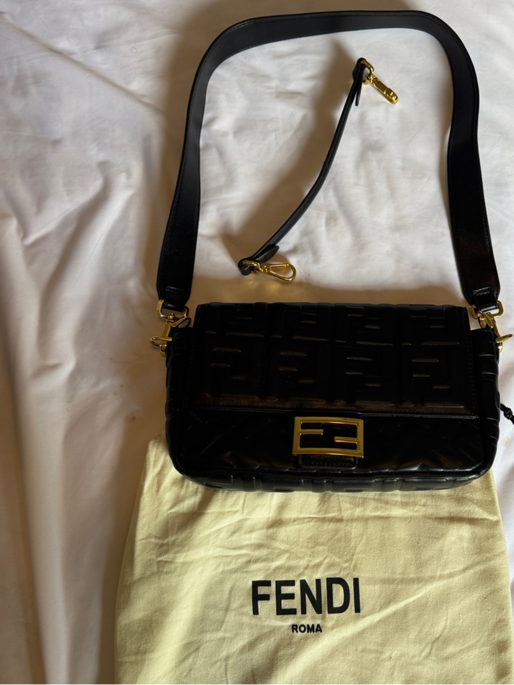 Fendi Black Quilted FF Logo Shoulder Bag with Gold Hardware